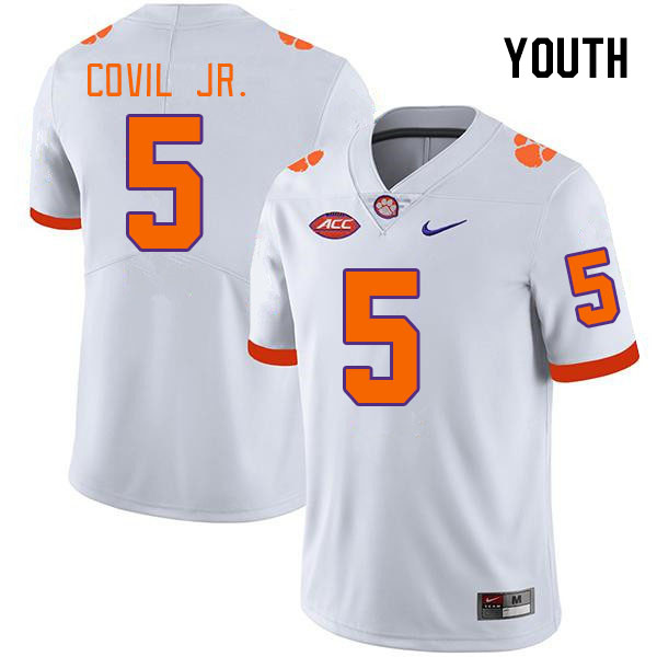 Youth Clemson Tigers Sherrod Covil Jr. #5 College White NCAA Authentic Football Stitched Jersey 23RB30SF